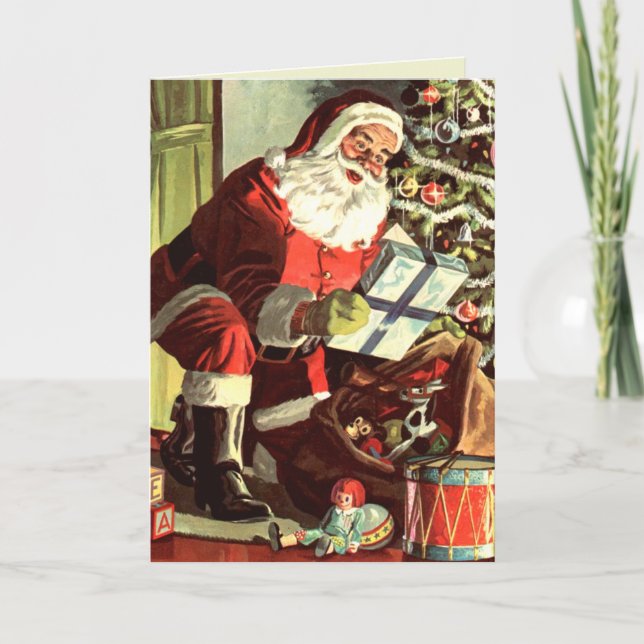 Santa delivering presents holiday card (Front)