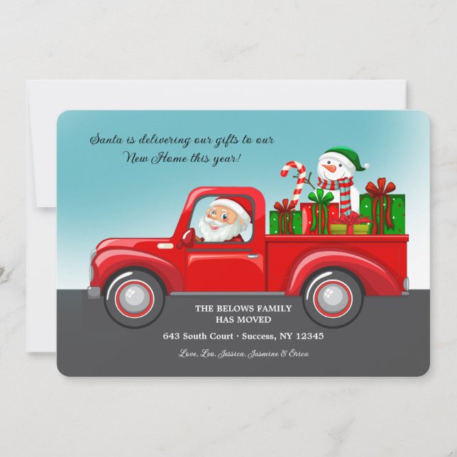 Santa Delivering Presents in Truck Moving Card (Front)