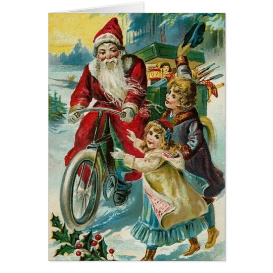 Santa Delivering Presents on A Bicycle Card