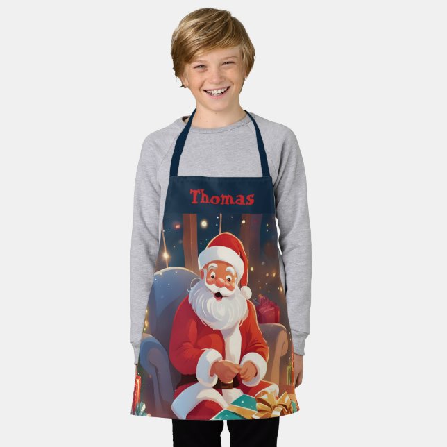 Santa Delivering Presents On Christmas Eve Boys Apron (Worn)