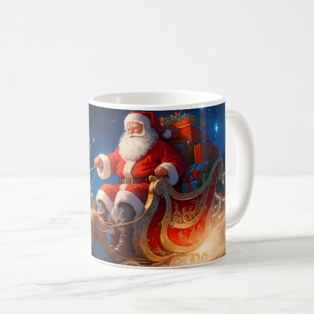 Santa Delivering Toys on a Slope with Reindeer Coffee Mug (Front Right)