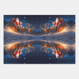 Santa Delivering Toys on a Slope with Reindeer Wrapping Paper Sheet