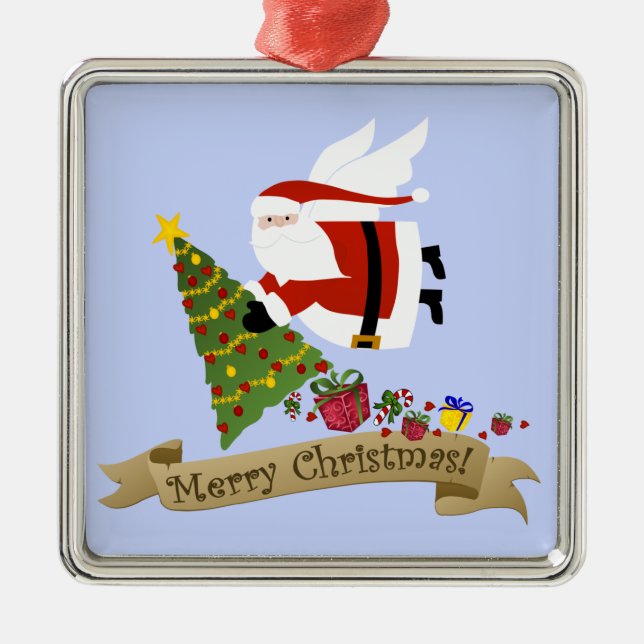 Santa Delivers Metal Tree Decoration (Front)