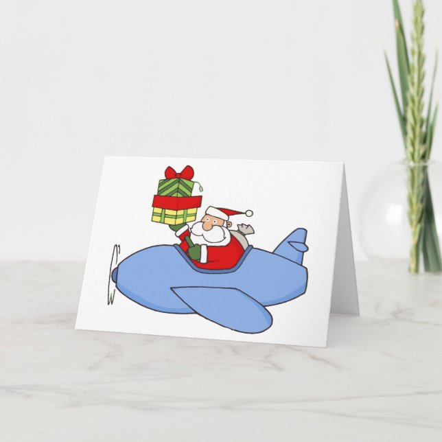 Santa Delivers Presents in Aeroplane Holiday Card (Front)