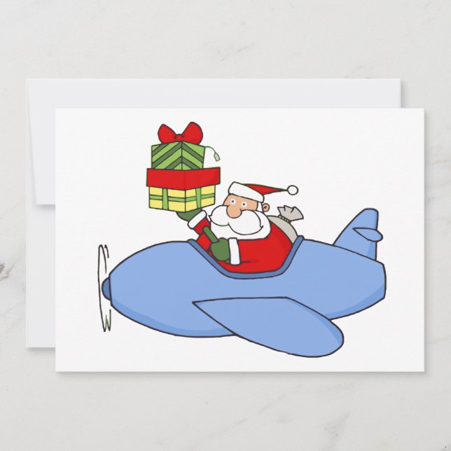Santa Delivers Presents in Aeroplane Invitation (Front)