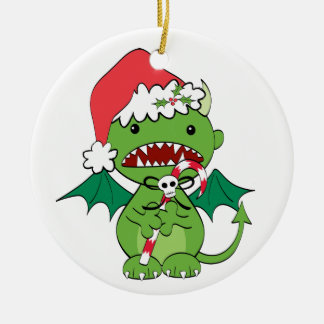 Santa Devil with candy cane Ceramic Tree Decoration