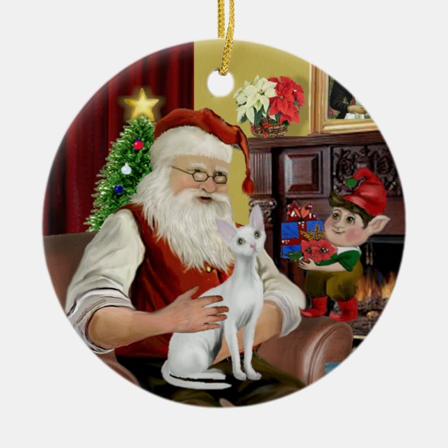 Santa - Devonshire Rex cat Ceramic Tree Decoration (Front)