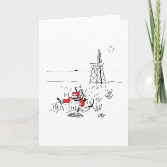 Santa Digging for Oil Holiday Card (Front)