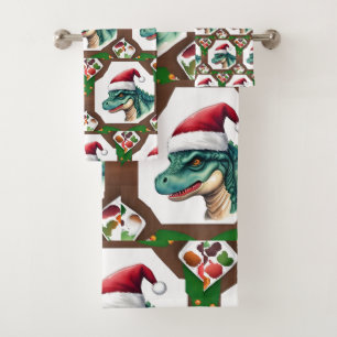 Santa Dinosaur  Bath Towel Set