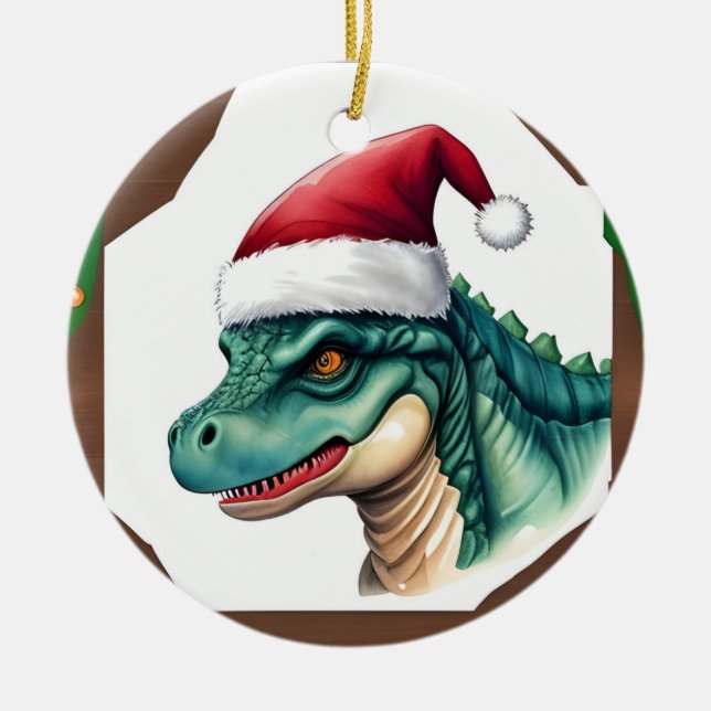 Santa Dinosaur  Ceramic Tree Decoration (Front)