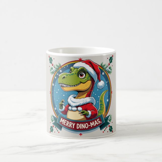 Santa Dinosaur Christmas Funny “Merry Dino-Mas”  Coffee Mug (Center)