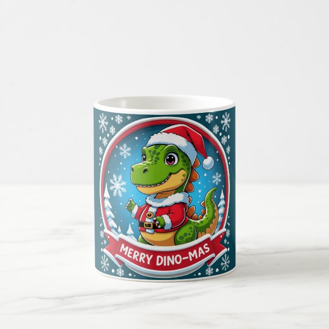 Santa Dinosaur Christmas Funny “Merry Dino-Mas”  Coffee Mug (Center)