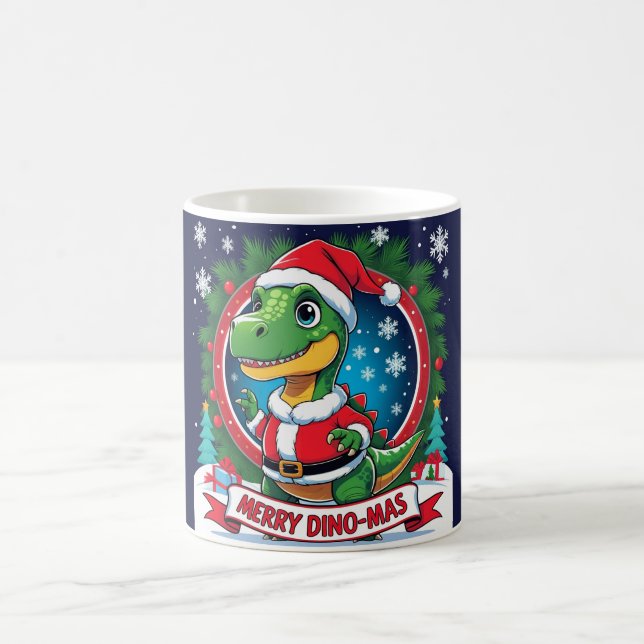 Santa Dinosaur Christmas Funny “Merry Dino-Mas”  Coffee Mug (Center)