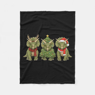 Santa Dinosaur Christmas Tree Triceratops Lover Xm Fleece Blanket