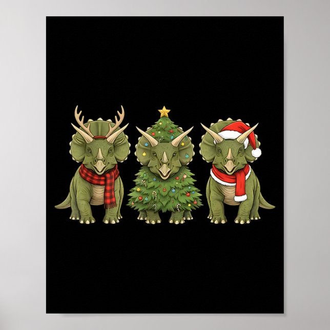 Santa Dinosaur Christmas Tree Triceratops Lover Xm Poster (Front)