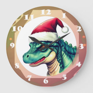 Santa Dinosaur Large Clock