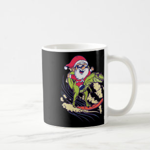 Santa Dinosaur Surfing T-rex Dino Summer Christmas Coffee Mug