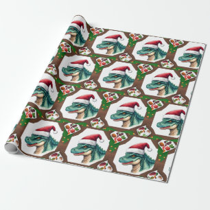 Santa Dinosaur  Wrapping Paper