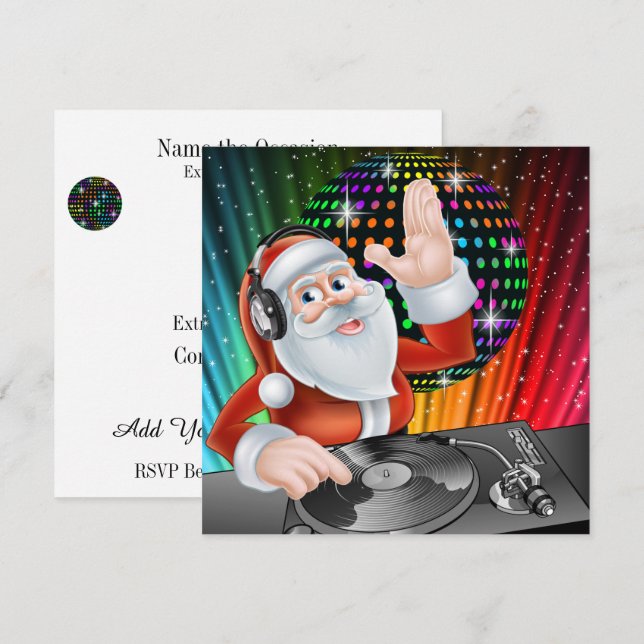 Santa DJ Disco Christmas / New Year Invitation (Front/Back)
