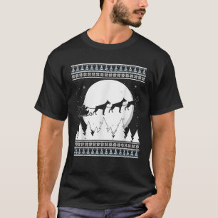 Santa Doberman Dog Sleigh Ugly Christmas T-Shirt