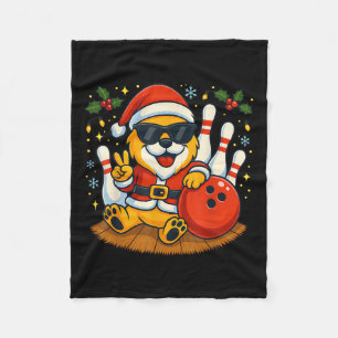 Santa Dog Bowling Christmas Funny Holiday Vibes Me Fleece Blanket