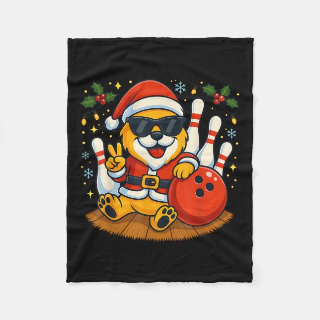 Santa Dog Bowling Christmas Funny Holiday Vibes Me Fleece Blanket (Front)