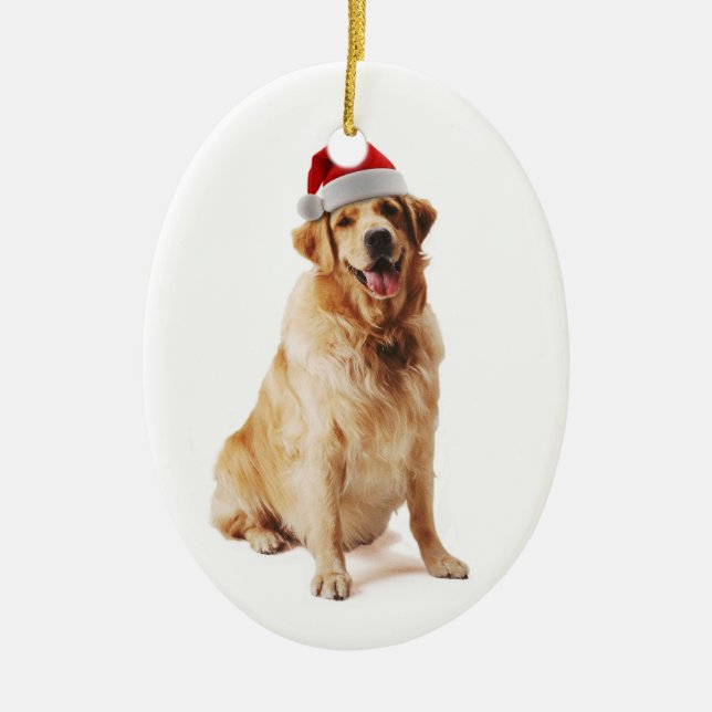 Santa Dog Ceramic Tree Decoration (Front)