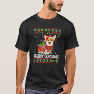 Santa Dog Corgi Lights Merry Corgmas Ugly Christma T-Shirt