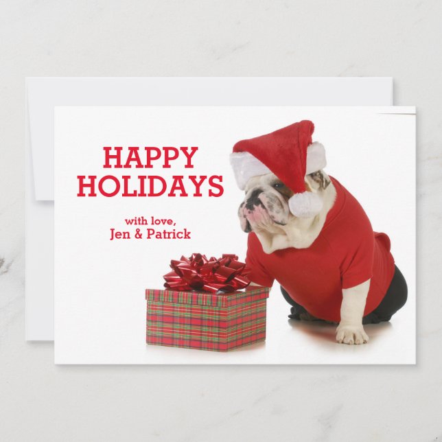 Santa Dog - English Bulldog Dressed Like Santa Holiday Card (Front)