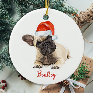 Santa Dog French Bulldog Cute Puppy Christmas Dog Ceramic Tree Decoration