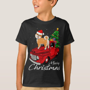 Santa Dog Rides Red Truck Christmas Pajama Costume T-Shirt