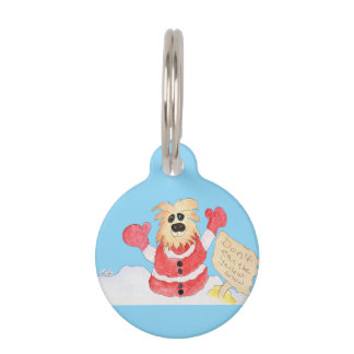 Santa Dog says Don't Eat the Yellow Snow! Pet Tag