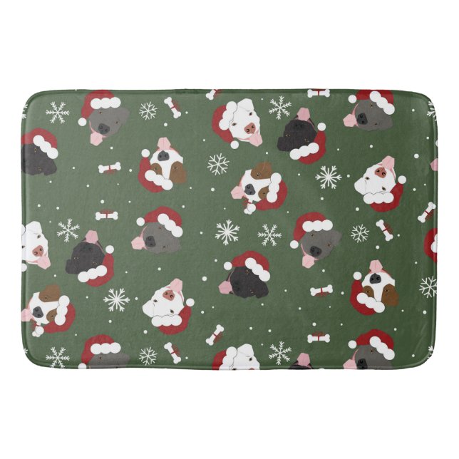 Santa Dogs on Green Bath Mat (Front)