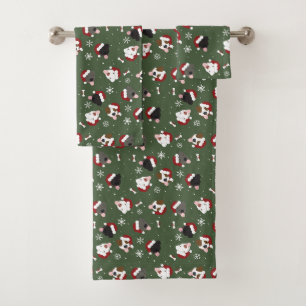 Santa Dogs on Green Bath Towel Set