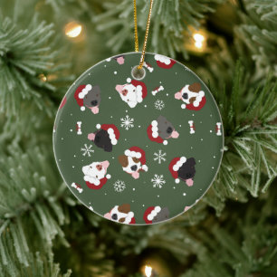 Santa Dogs on Green Ceramic Tree Decoration