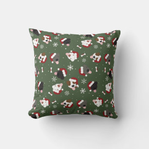 Santa Dogs on Green Cushion