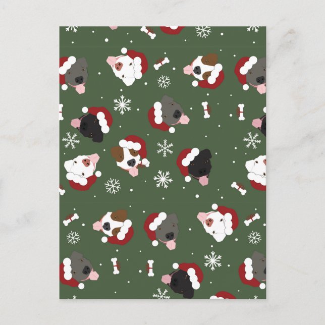 Santa Dogs on Green Postcard (Front)