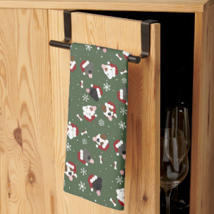 Santa Dogs on Green Tea Towel