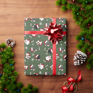 Santa Dogs on Green Wrapping Paper