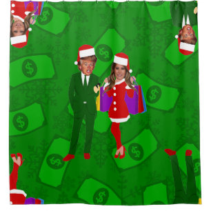 santa donald melania trump christmas money shower curtain