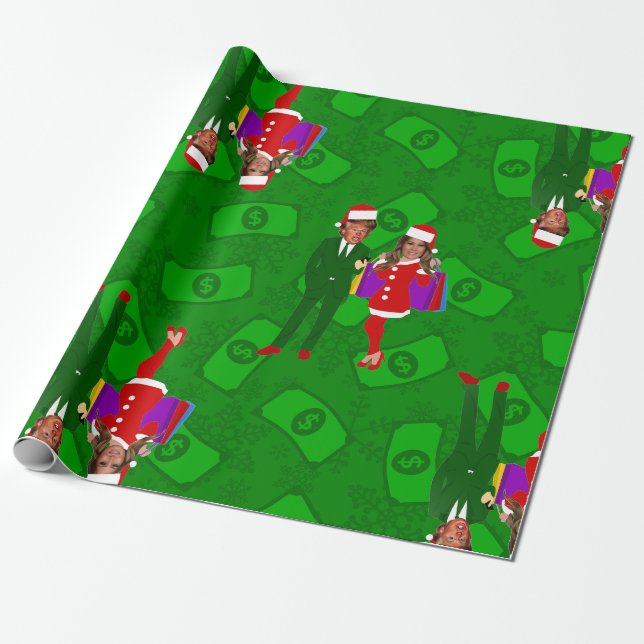 santa donald melania trump christmas money wrapping paper (Unrolled)