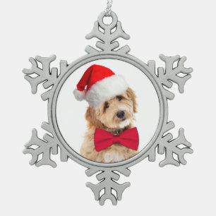Santa Doodle Dog Snowflake Pewter Christmas Ornament