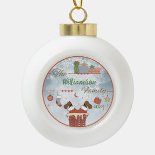 Santa Down the Chimney  Ceramic Ball Christmas Ornament