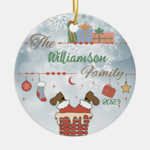 Santa Down the Chimney  Ceramic Tree Decoration