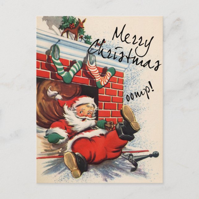 Santa Down the Chimney Oomph Holiday Postcard (Front)