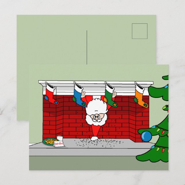 Santa Down the Chimney Postcard (Front/Back)