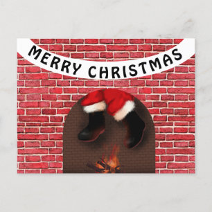 Santa down the chimney postcard