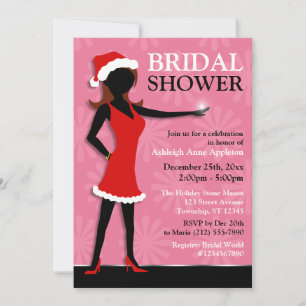 Santa Dress Girl Pink Holiday Bridal Shower Invitation
