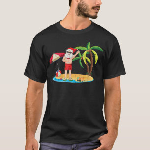 Santa Drinking Christmas In July Cool Summer Tropi T-Shirt