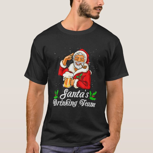 Santa Drinking Team Drinking Beer Beer Drinker Lov T-Shirt (Front)